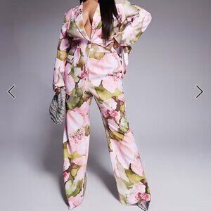 ASOS LUXE Womens Curve Tailored Suit Pants (18) & Jacket (14) Pink Floral Print